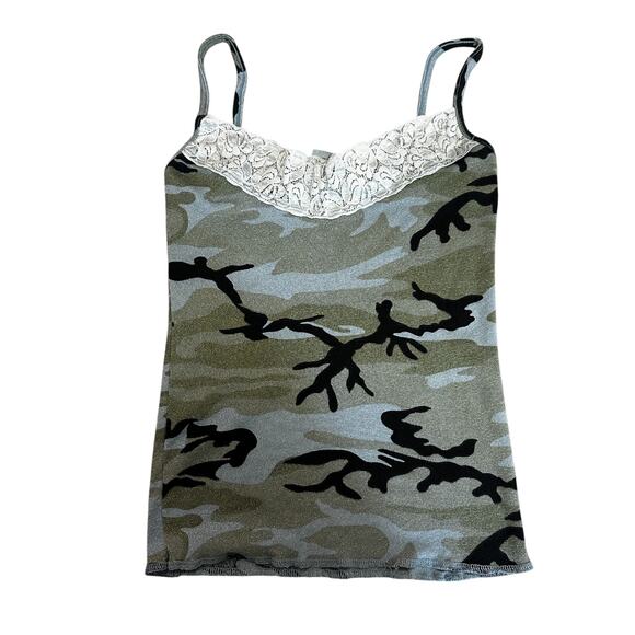 Michael Stars Tank Women’s Medium Vintage Y2K Camouflage Lace Made in USA Grunge - Picture 1 of 6